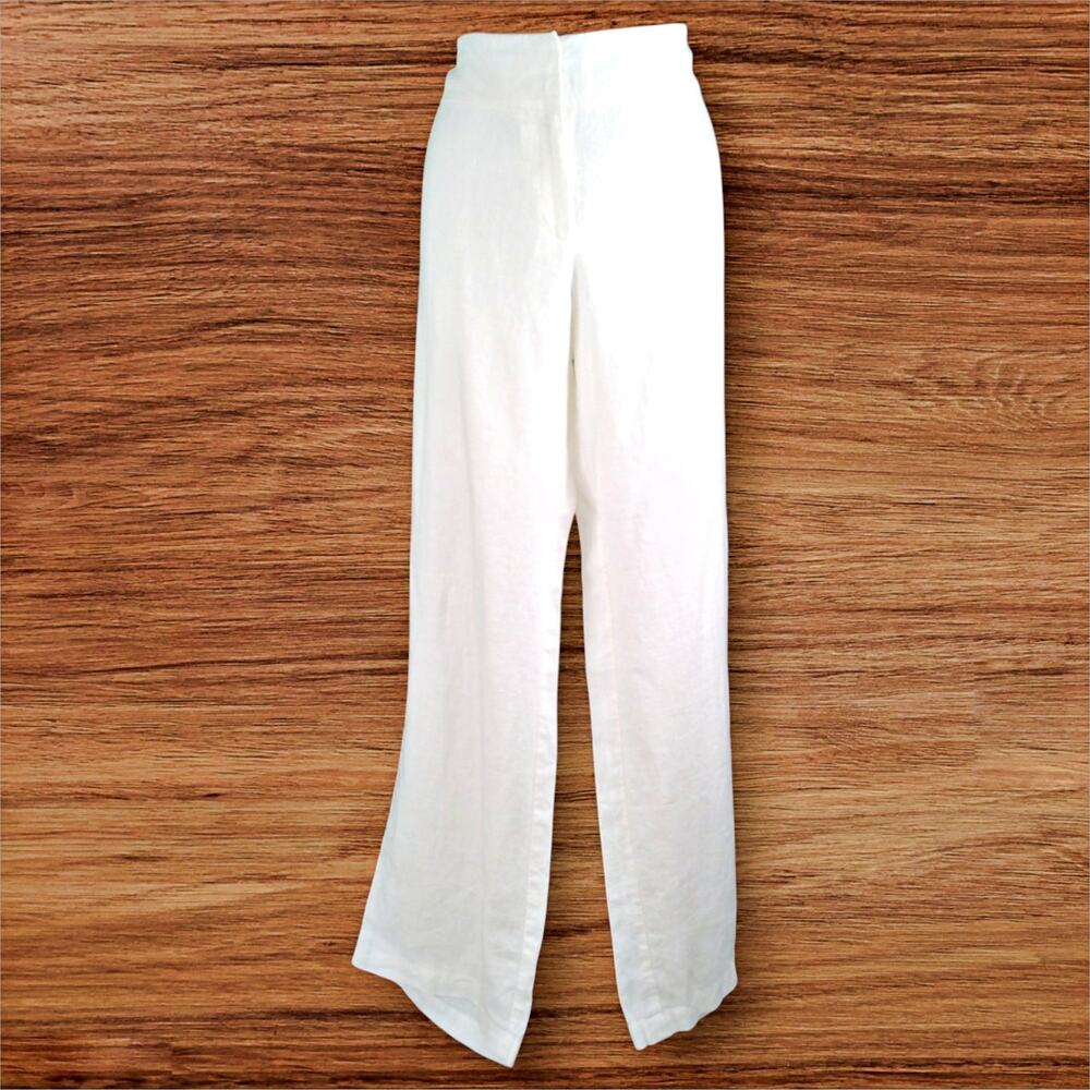 Eileen Fisher White 100% Linen Trouser Wide Leg Pant NWT Sz LRG Lux Minimal